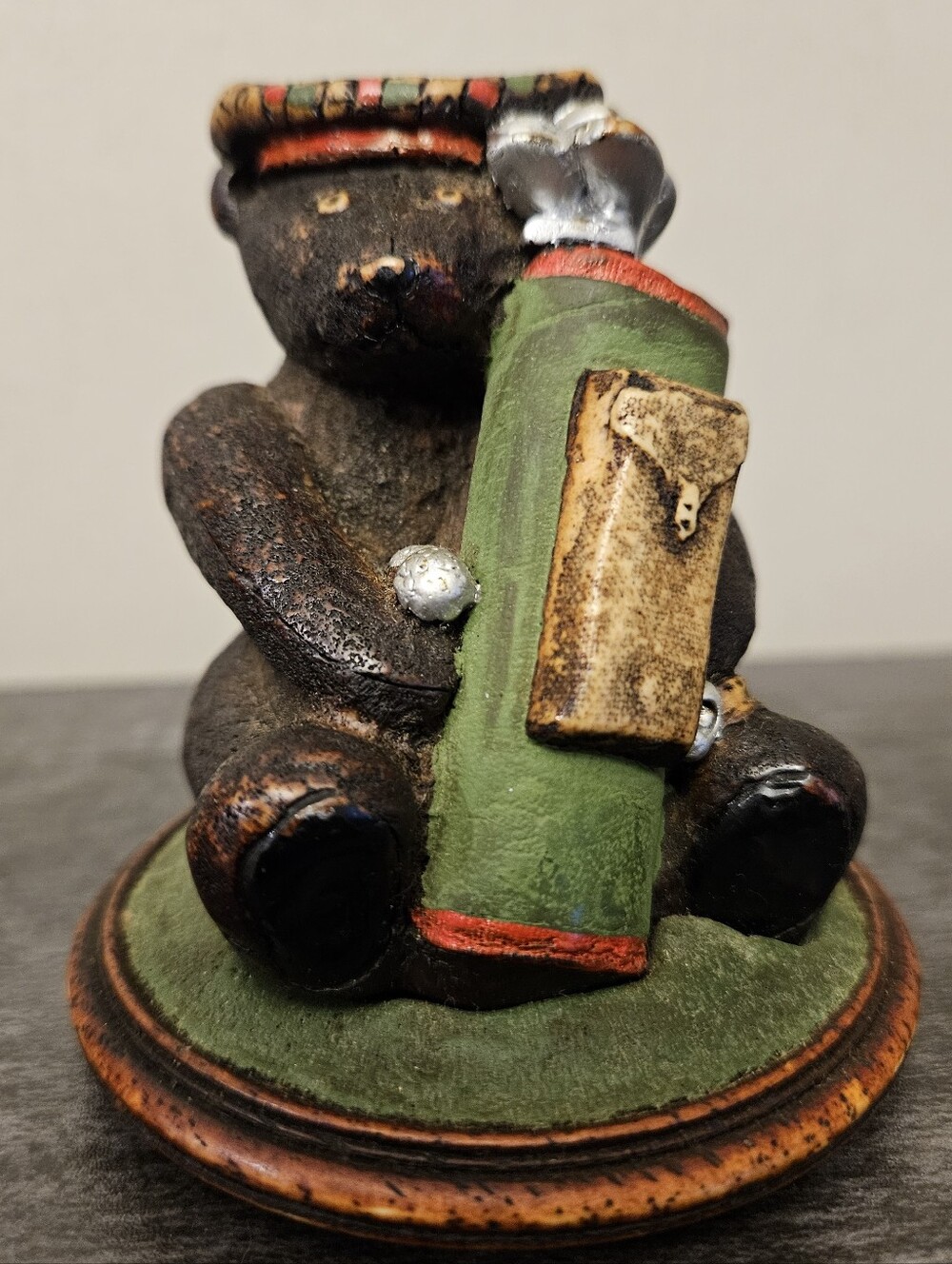Vintage Rustic Resin Golfing Caddy Black Bear Figurine